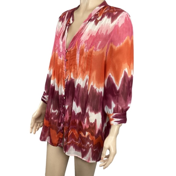 Cynthia Steffe Watercolor Sheer Tunic Top in a size‎ Medium Pink & Orange - Picture 2 of 9